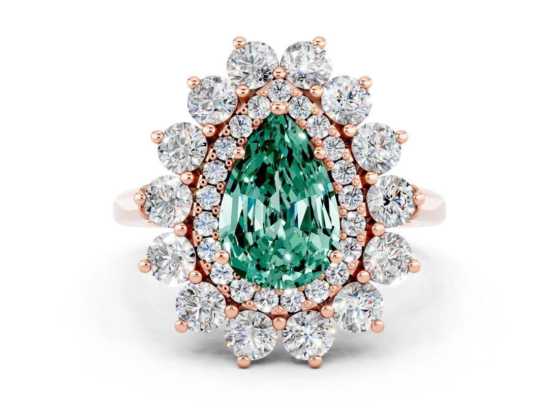 Rose gold Pear Cut Green Sapphire Floral Double Halo Engagement Ring with Prong Setting_60