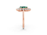 Rose gold Pear Cut Green Sapphire Floral Double Halo Engagement Ring with Prong Setting_62
