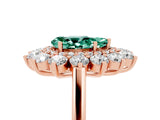Rose gold Pear Cut Green Sapphire Floral Double Halo Engagement Ring with Prong Setting_65