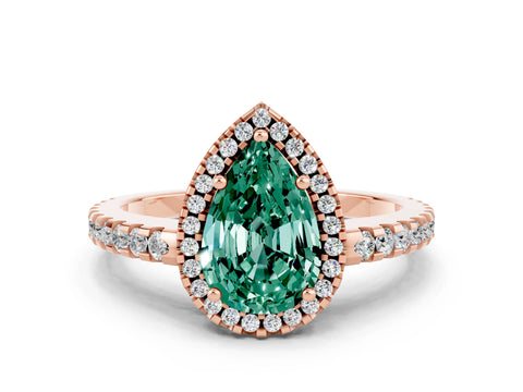 Rose gold Pear Cut Green Sapphire Halo Engagement Ring with Pavé Band and Prong Setting_12