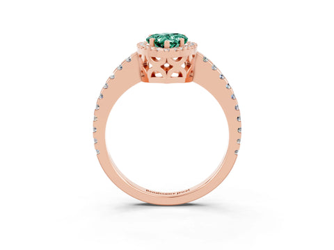 Rose gold Pear Cut Green Sapphire Halo Engagement Ring with Pavé Band and Prong Setting_15