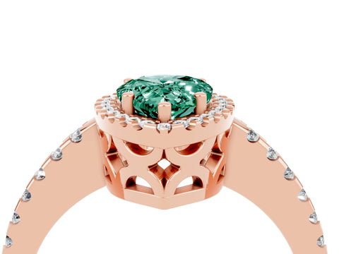 Rose gold Pear Cut Green Sapphire Halo Engagement Ring with Pavé Band and Prong Setting_16
