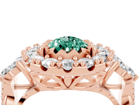 Rose gold Pear Cut Green Sapphire Halo Ring with Pavé Band and Four-Prong Setting_16