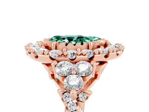 Rose gold Pear Cut Green Sapphire Halo Ring with Pavé Band and Four-Prong Setting_17