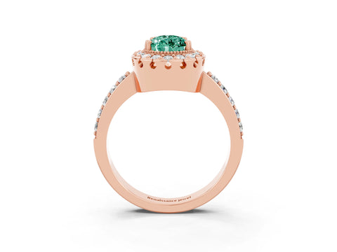 Rose gold Pear Cut Green Sapphire Halo Ring with Pavé Band and Prong Setting_3