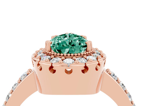 Rose gold Pear Cut Green Sapphire Halo Ring with Pavé Band and Prong Setting_4