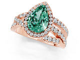 Rose gold Pear Cut Green Sapphire Halo Ring with Round Split Shank and Prong Setting_49