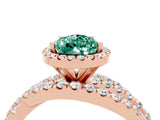 Rose gold Pear Cut Green Sapphire Halo Ring with Round Split Shank and Prong Setting_52
