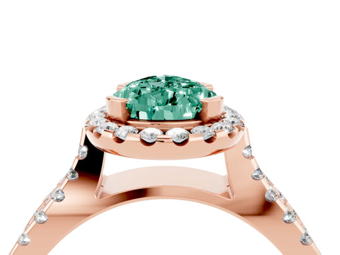 Rose gold Pear Cut Green Sapphire Halo Ring with Split Shank Pavé Band and Prong Setting_4