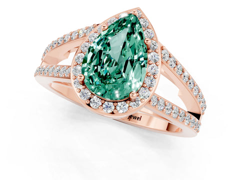Rose gold Pear Cut Green Sapphire Halo Ring with Split Shank U-Prong Band and Four-Prong Setting_1