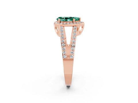 Rose gold Pear Cut Green Sapphire Halo Ring with Split Shank U-Prong Band and Four-Prong Setting_2