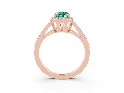Rose gold Pear Cut Green Sapphire Halo Ring with Split Shank U-Prong Band and Four-Prong Setting_3