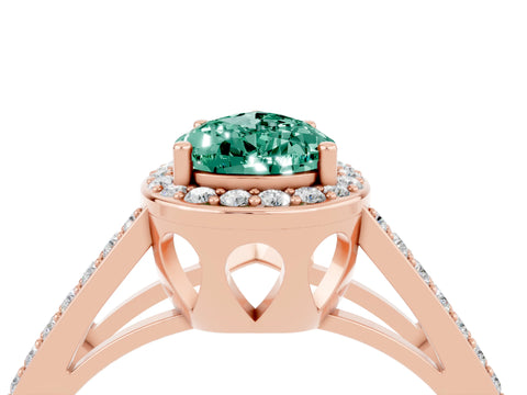 Rose gold Pear Cut Green Sapphire Halo Ring with Split Shank U-Prong Band and Four-Prong Setting_4