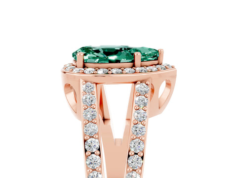 Rose gold Pear Cut Green Sapphire Halo Ring with Split Shank U-Prong Band and Four-Prong Setting_5