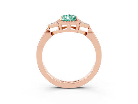 Rose gold Pear Cut Green Sapphire Halo Ring with Tapered Band and Four-Prong Setting_3