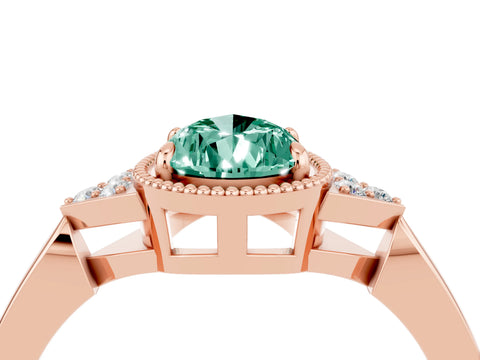 Rose gold Pear Cut Green Sapphire Halo Ring with Tapered Band and Four-Prong Setting_4