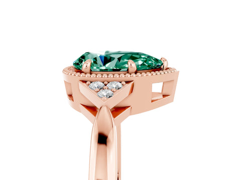Rose gold Pear Cut Green Sapphire Halo Ring with Tapered Band and Four-Prong Setting_5