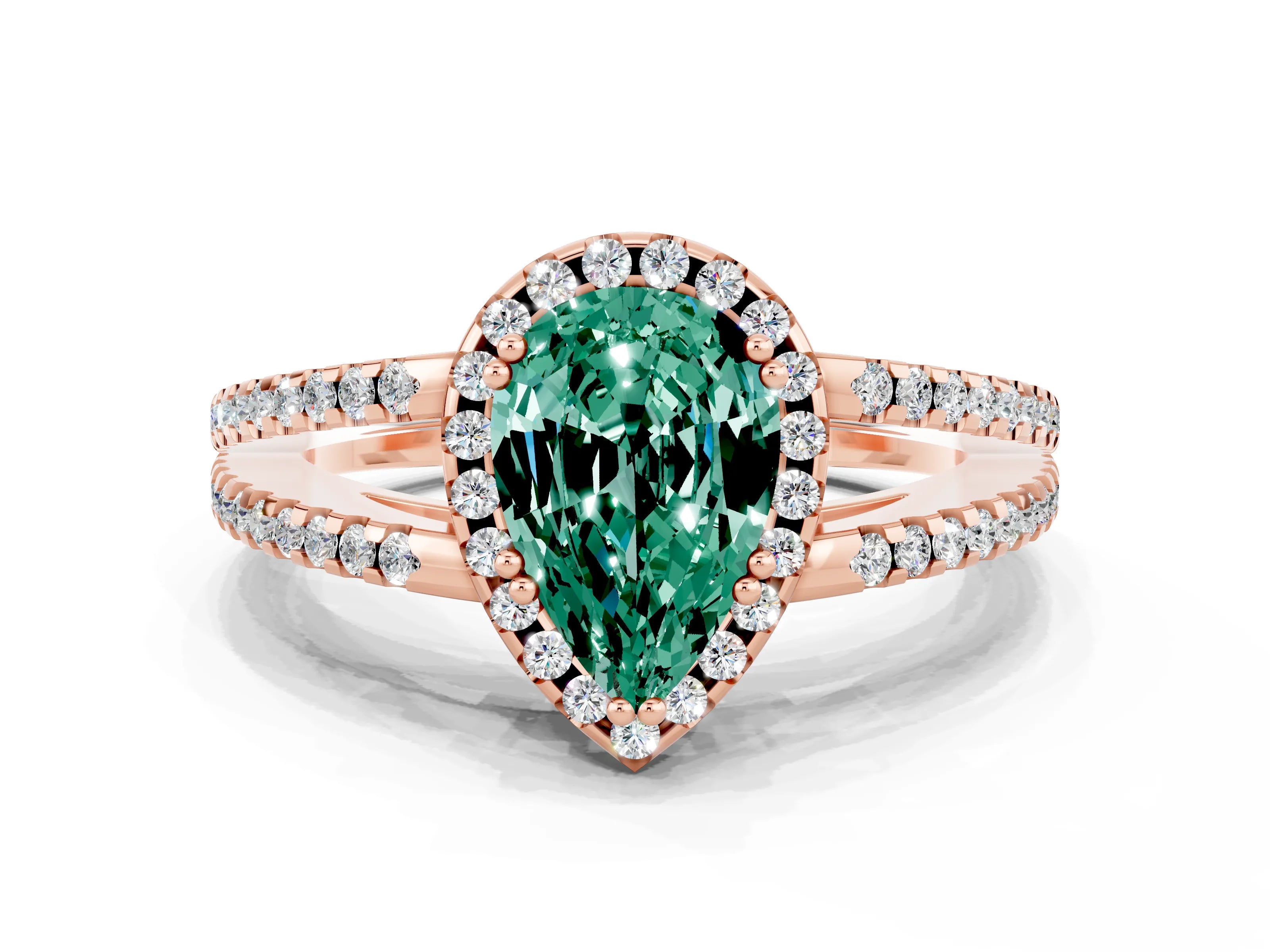 Rose gold Pear Cut Green Sapphire Halo Split Shank Engagement Ring_12