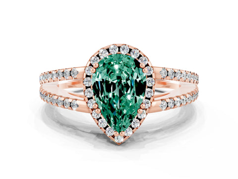 Rose gold Pear Cut Green Sapphire Halo Split Shank Engagement Ring_12