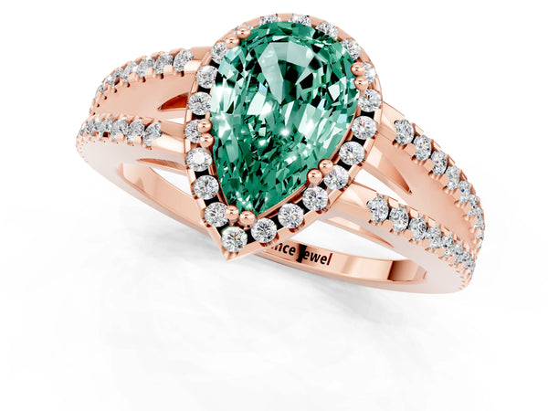 Rose gold Pear Cut Green Sapphire Halo Split Shank Engagement Ring