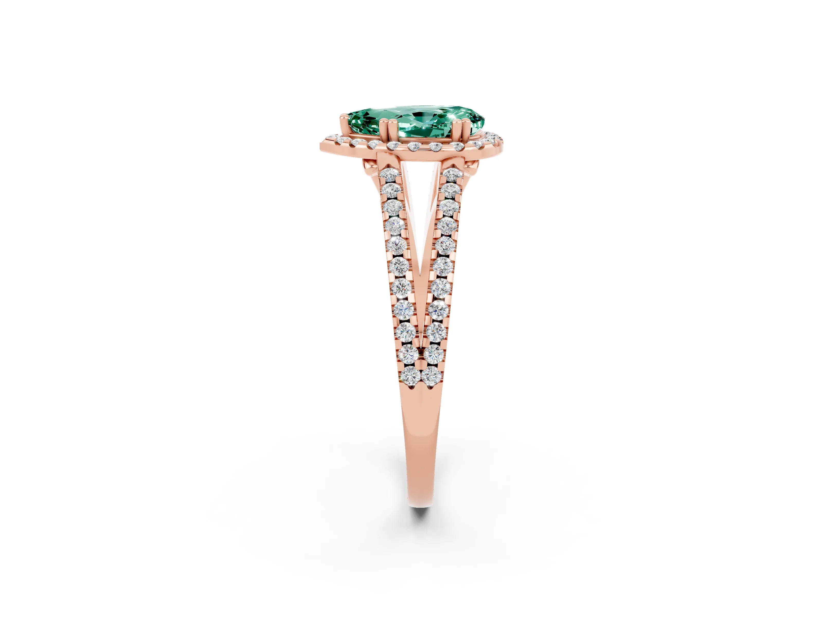 Rose gold Pear Cut Green Sapphire Halo Split Shank Engagement Ring_14