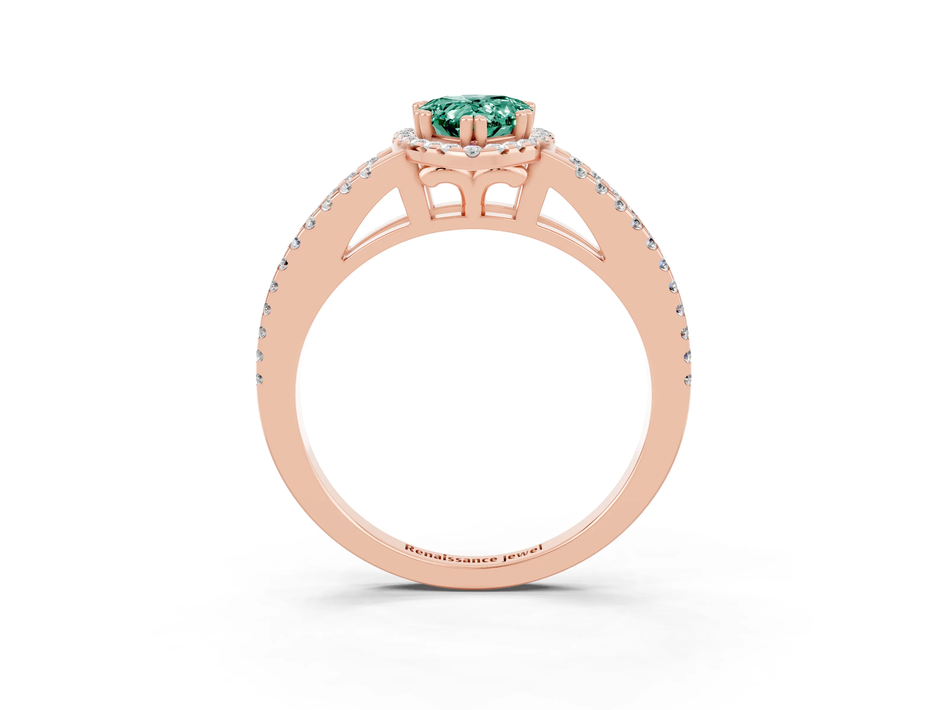 Rose gold Pear Cut Green Sapphire Halo Split Shank Engagement Ring_15