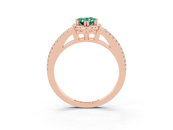 Rose gold Pear Cut Green Sapphire Halo Split Shank Engagement Ring