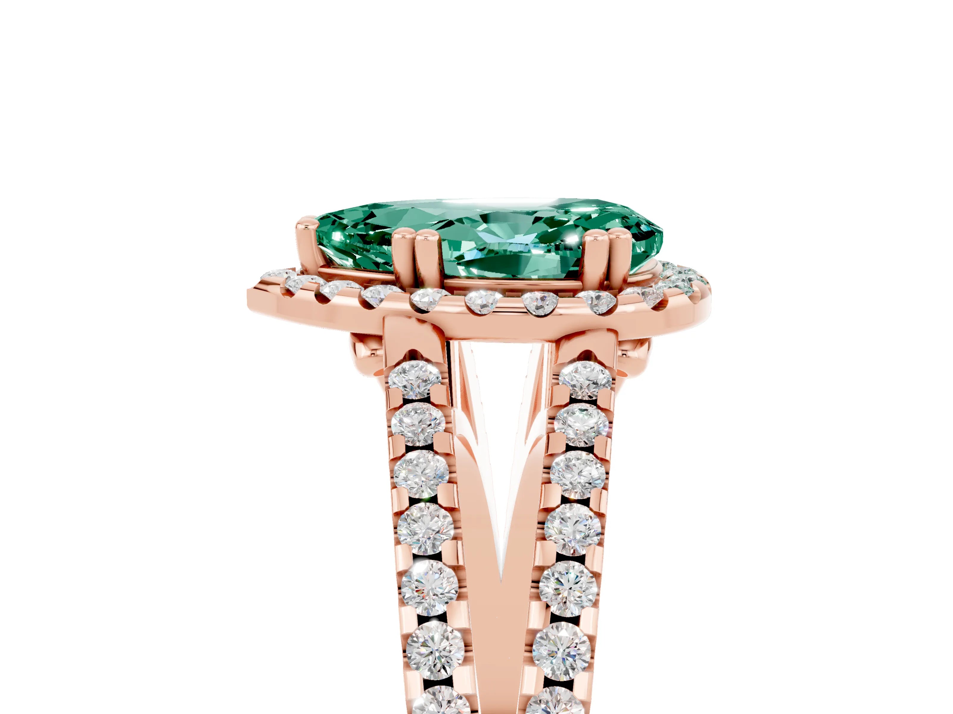 Rose gold Pear Cut Green Sapphire Halo Split Shank Engagement Ring_17