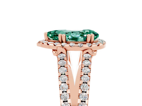 Rose gold Pear Cut Green Sapphire Halo Split Shank Engagement Ring_17