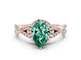 Rose gold Pear Cut Green Sapphire Halo Twist Band Solitaire Prong Setting Ring