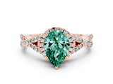 Rose gold Pear Cut Green Sapphire  Halo Twist Band Solitaire Prong Setting Ring_24
