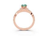 Rose gold Pear Cut Green Sapphire  Halo Twist Band Solitaire Prong Setting Ring_27