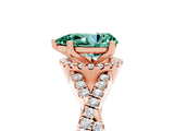 Rose gold Pear Cut Green Sapphire  Halo Twist Band Solitaire Prong Setting Ring_29
