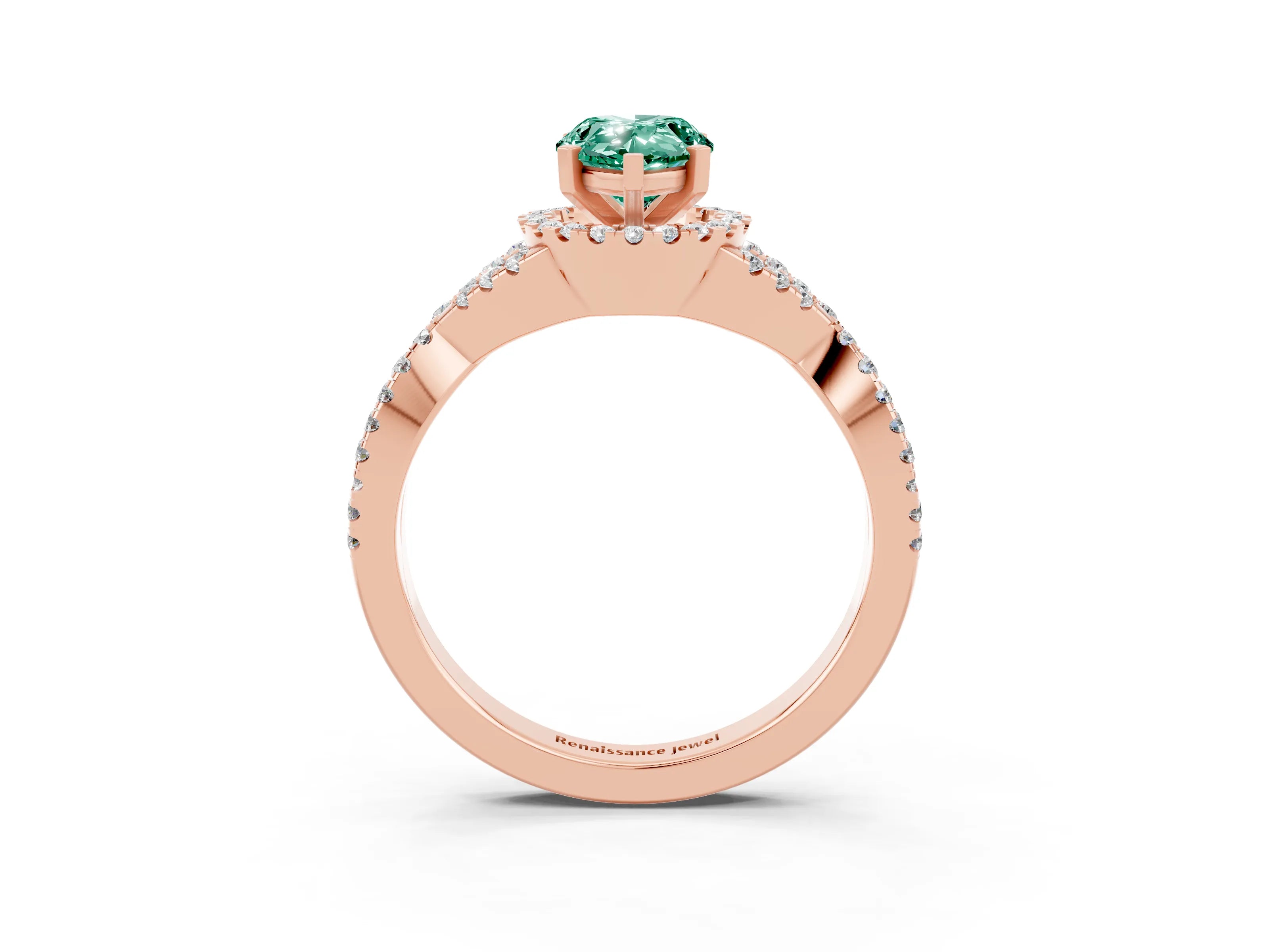 Rose gold Pear Cut Green Sapphire Halo Twist Band Solitaire Prong Setting Ring_3