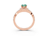 Rose gold Pear Cut Green Sapphire Halo Twist Band Solitaire Prong Setting Ring_3