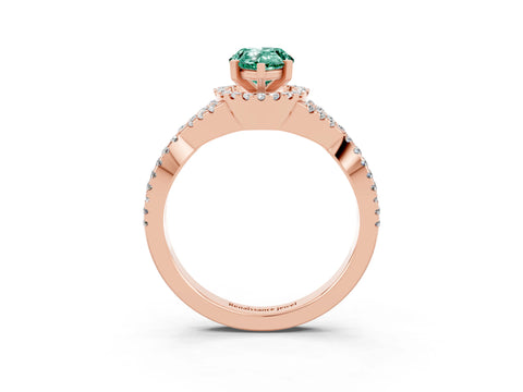 Rose gold Pear Cut Green Sapphire Halo Twist Band Solitaire Prong Setting Ring_3