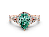 Rose gold Pear Cut Green Sapphire  Halo Twist Band Solitaire Prong Setting Ring_42