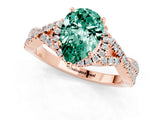 Rose gold Pear Cut Green Sapphire  Halo Twist Band Solitaire Prong Setting Ring_43