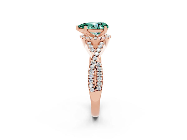 Rose gold Pear Cut Green Sapphire  Halo Twist Band Solitaire Prong Setting Ring