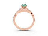 Rose gold Pear Cut Green Sapphire  Halo Twist Band Solitaire Prong Setting Ring_45