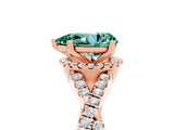 Rose gold Pear Cut Green Sapphire Halo Twist Band Solitaire Prong Setting Ring_5