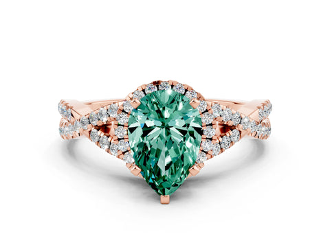 Rose gold Pear Cut Green Sapphire Halo Twist Band Solitaire Prong Setting Ring