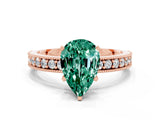 Rose gold Pear Cut Green Sapphire Milgrain Pavé Engagement Ring with Four-Prong Setting