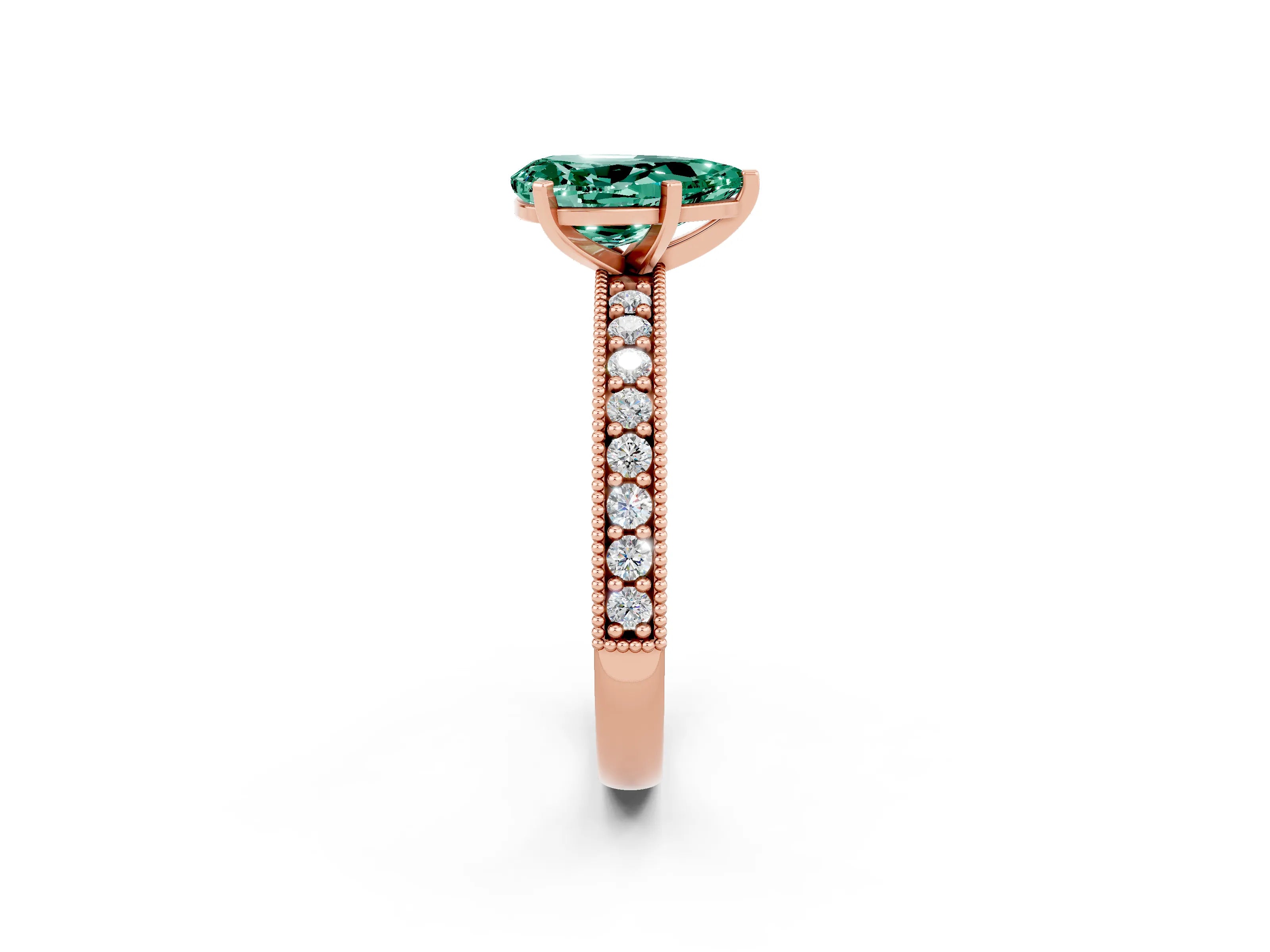 Rose gold Pear Cut Green Sapphire Milgrain Pavé Engagement Ring with Four-Prong Setting_2