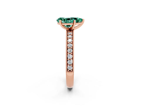Rose gold Pear Cut Green Sapphire Milgrain Pavé Engagement Ring with Four-Prong Setting_2