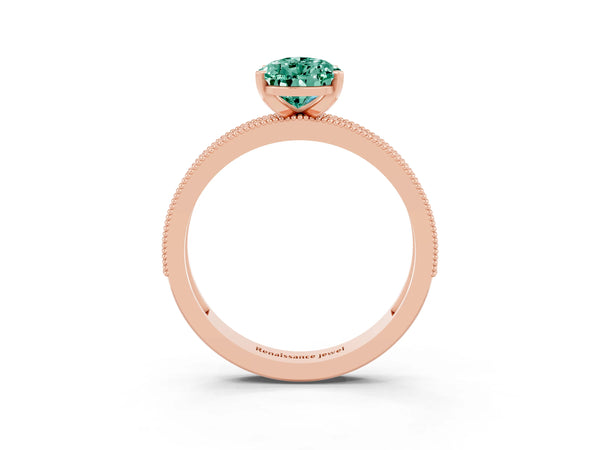 Rose gold Pear Cut Green Sapphire Milgrain Pavé Engagement Ring with Four-Prong Setting