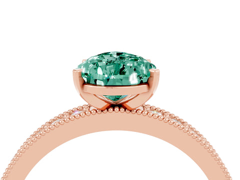 Rose gold Pear Cut Green Sapphire Milgrain Pavé Engagement Ring with Four-Prong Setting_4