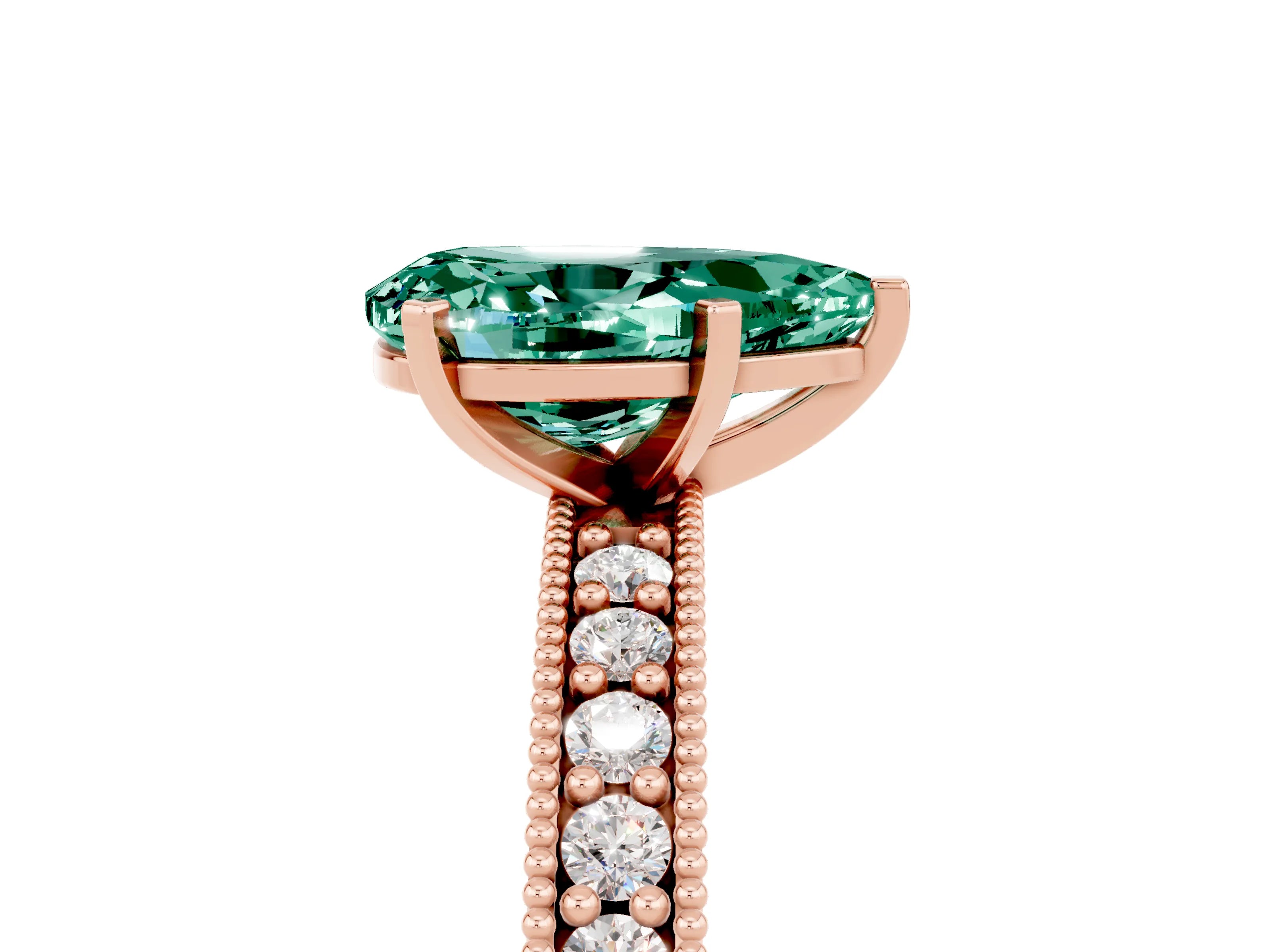 Rose gold Pear Cut Green Sapphire Milgrain Pavé Engagement Ring with Four-Prong Setting_5