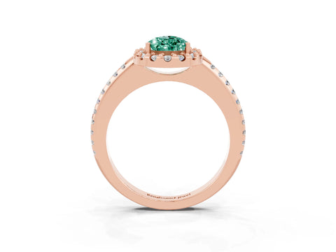 Rose gold Pear Cut Green Sapphire Pavé Halo Ring with Four-Prong Setting_15
