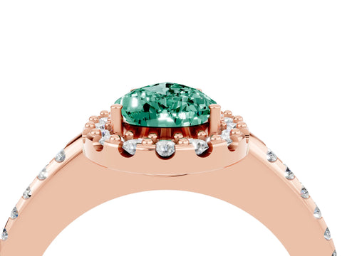 Rose gold Pear Cut Green Sapphire Pavé Halo Ring with Four-Prong Setting_16